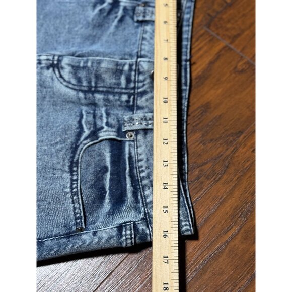 NEW Y2k Edge Womens M Denim Mini Skirt Rhinestone Trim Sparkle Bling Club party - Picture 8 of 10